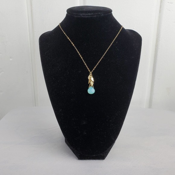Artisan Handmade 14kt Gold Filled Chain Leaf and Blue Briolette Stone Necklace - Picture 1 of 7